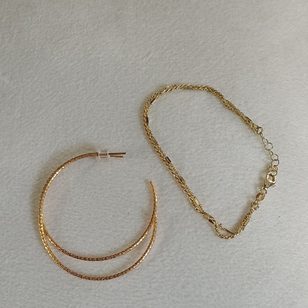 Gold-Tone Hoop Earrings And Chain Bracelet Set - Elegant Women Jewelry